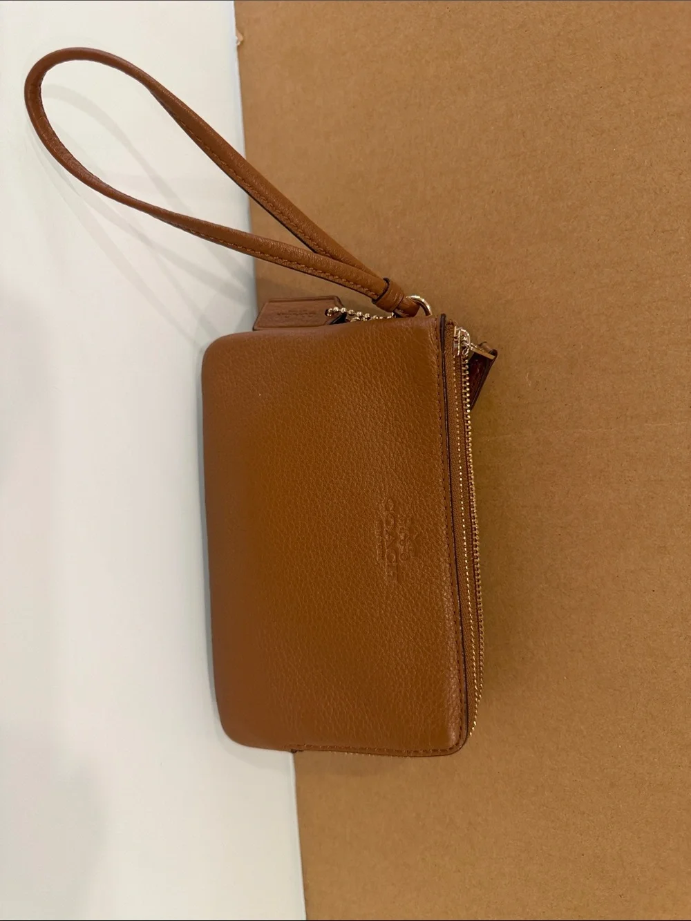 Coach Tan Pebble Leather Wristlet Wallet